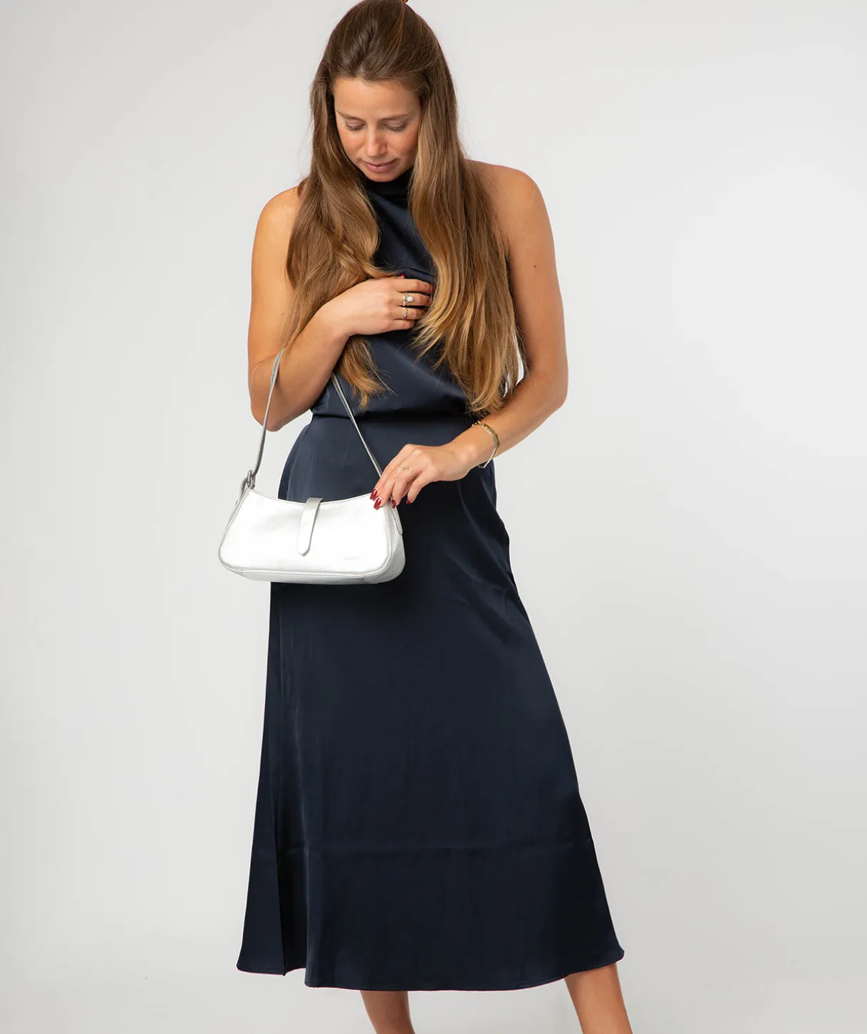 Evangeline' Metallic Silver Leather Grab Bag