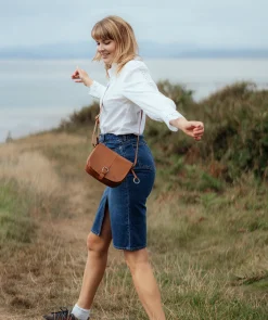 Fern' Dark Tan Leather Cross Body Bag