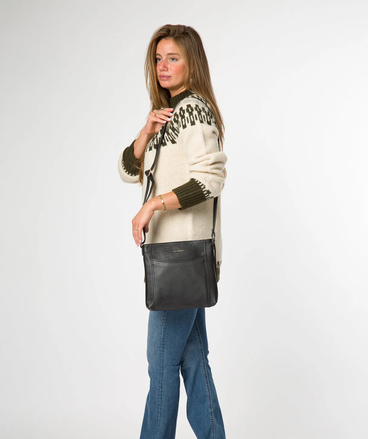 Firle' Black Leather Cross Body Bag