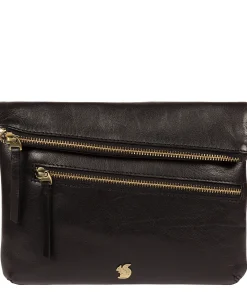 Flare' Black Leather Clutch Bag