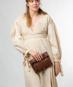 Flare' Conker Brown Leather Clutch Bag