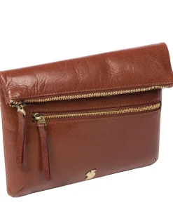 Flare' Conker Brown Leather Clutch Bag