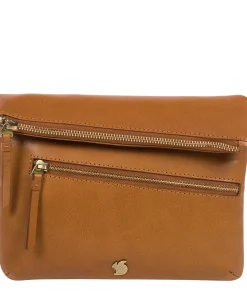 Flare' Dark Tan Leather Clutch Bag