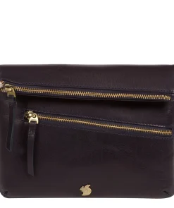 Flare' Navy Leather Clutch Bag