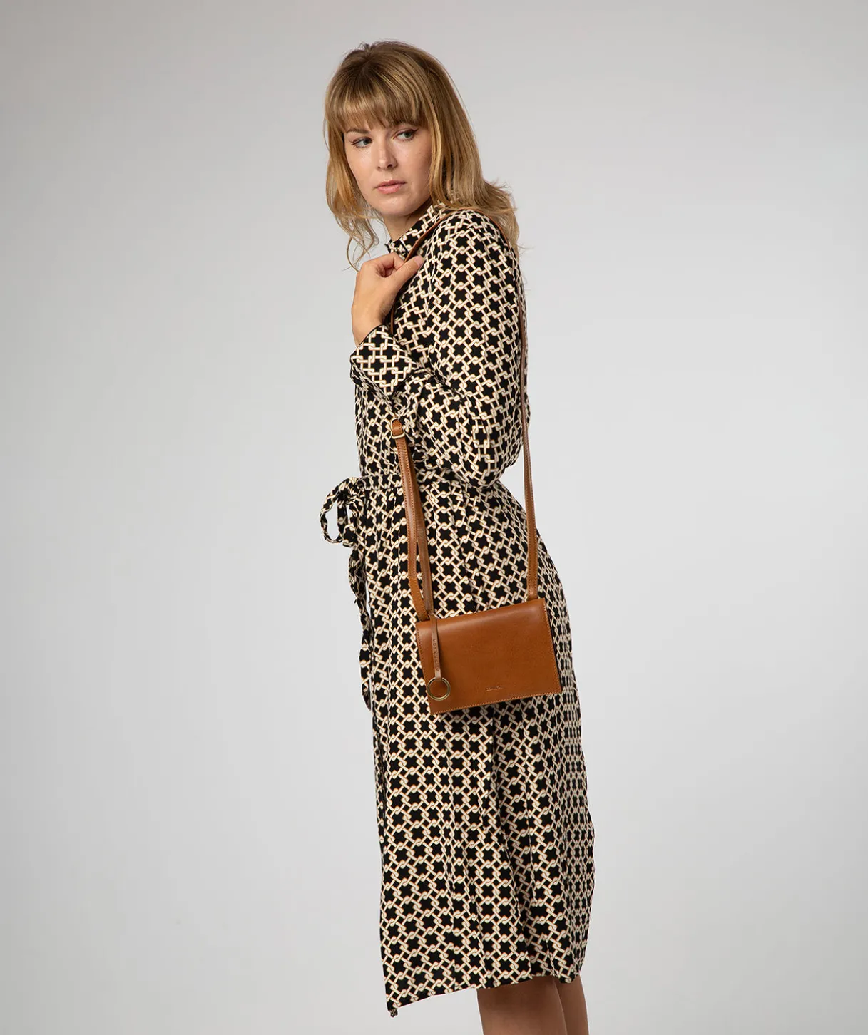 Fleur' Conker Brown & Dark Tan Leather Cross Body Bag