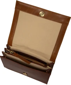 Fleur' Conker Brown & Dark Tan Leather Cross Body Bag