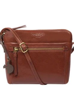 Frida' Conker Brown Leather Cross Body Bag