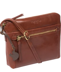 Frida' Conker Brown Leather Cross Body Bag