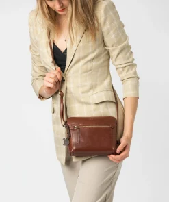Frida' Conker Brown Leather Cross Body Bag