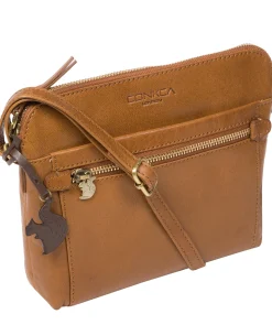 Frida' Dark Tan Leather Cross Body Bag