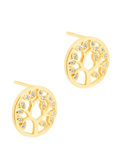 Gift Packaged 'Ana' 18ct Gold Plated 925 Silver & Cubic Zirconia Branch Earrings