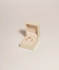 Gift Packaged 'Lysha' 18ct Yellow Gold Plated 925 Silver Cone & Freshwater Pearl Stud Earrings