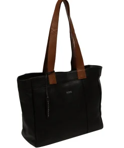 Gisella' Black & Rich Tan Leather Tote Bag