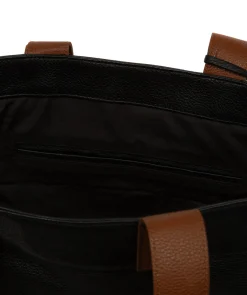 Gisella' Black & Rich Tan Leather Tote Bag