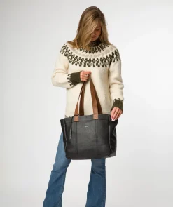 Gisella' Black & Rich Tan Leather Tote Bag