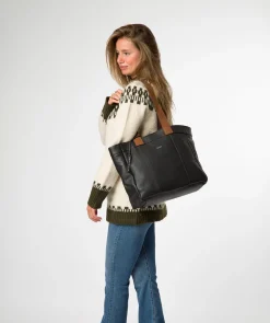 Gisella' Black & Rich Tan Leather Tote Bag