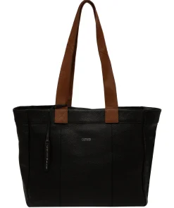 Gisella' Black & Rich Tan Leather Tote Bag