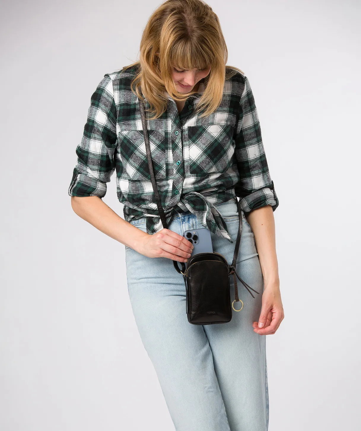 Giselle' Black Leather Cross Body Phone Bag