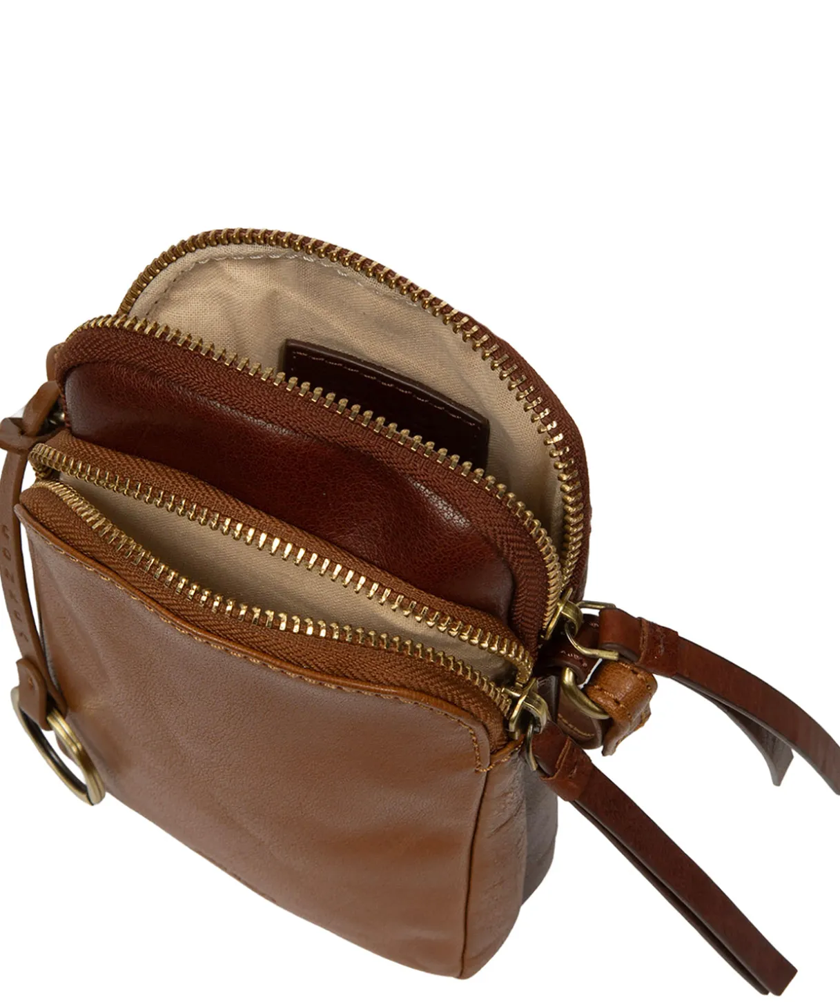 Giselle' Conker Brown & Dark Tan Leather Cross Body Phone Bag