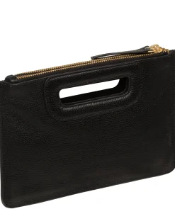 Guinevere' Black Leather Clutch Bag