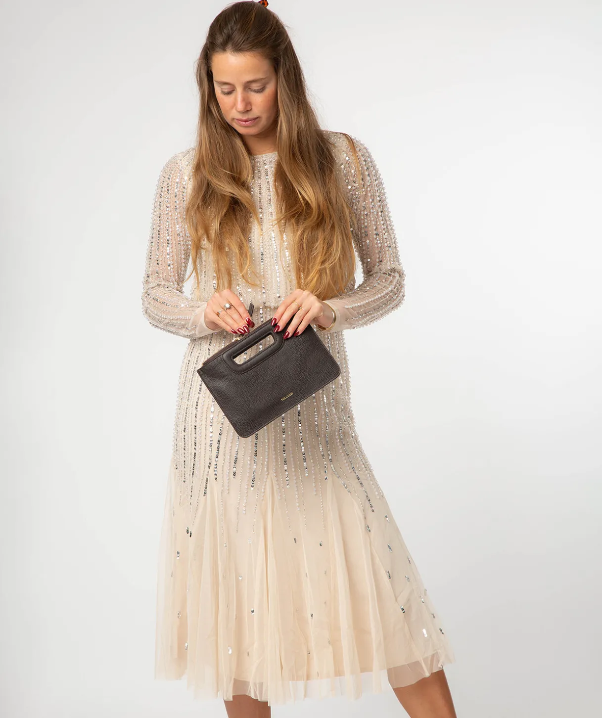 Guinevere' Espresso Leather Clutch Bag
