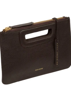 Guinevere' Espresso Leather Clutch Bag