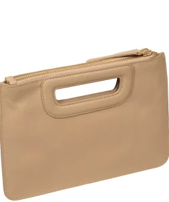 Guinevere' Latte Leather Clutch Bag