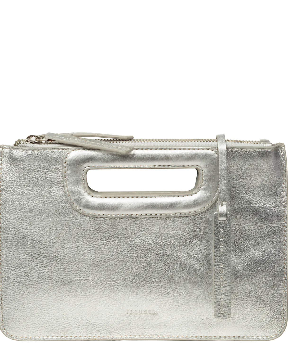 Guinevere' Metallic Silver Leather Clutch Bag