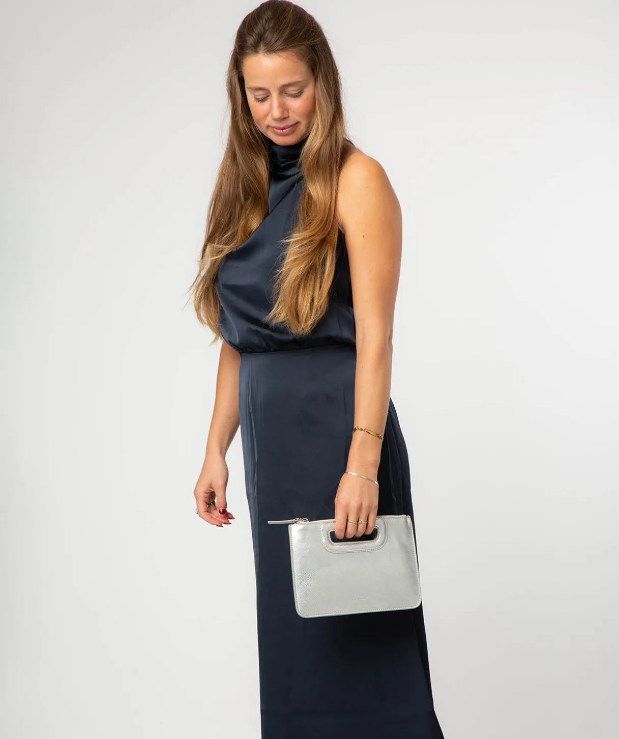 Guinevere' Metallic Silver Leather Clutch Bag