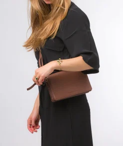 Gwen' Dark Tan Nappa Leather Cross Body Bag