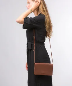 Gwen' Dark Tan Nappa Leather Cross Body Bag