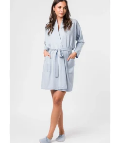 Hallbeck' Powder Blue Small Merino Wool and Cashmere Dressing Gown