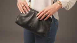 Halsey' Black Nappa Leather Cross Body Clutch Bag
