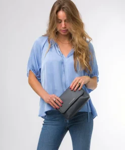 Jazmine' Navy Nappa Leather Grab Clutch Bag