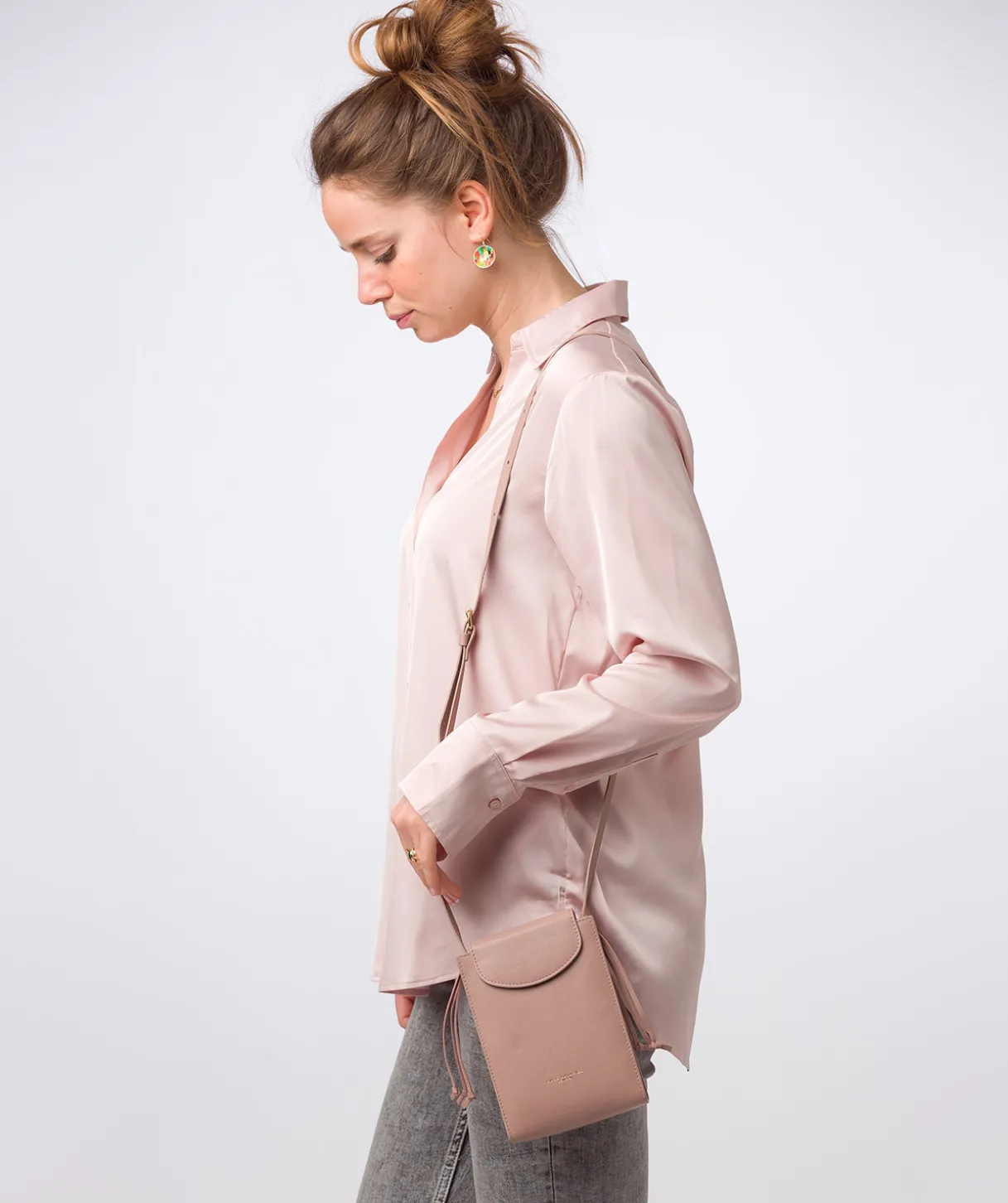 Kiana' Blush Pink Nappa Leather Cross Body Phone Bag