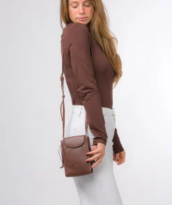 Kiana' Dark Tan Nappa Leather Cross Body Phone Bag