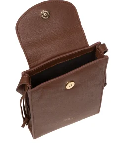 Kiana' Dark Tan Nappa Leather Cross Body Phone Bag
