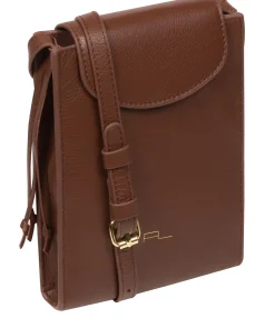 Kiana' Dark Tan Nappa Leather Cross Body Phone Bag