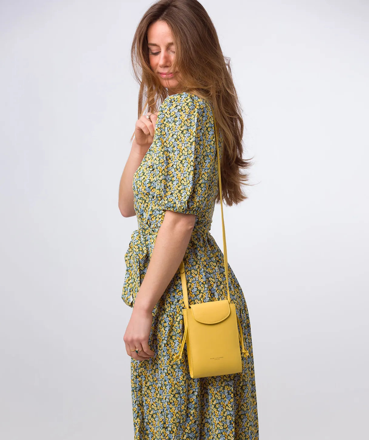 Kiana' Lemon Drop Nappa Leather Cross Body Phone Bag