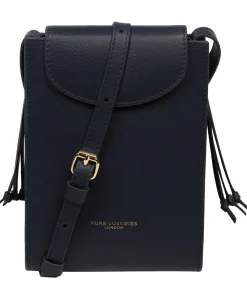 Kiana' Navy Nappa Leather Cross Body Phone Bag