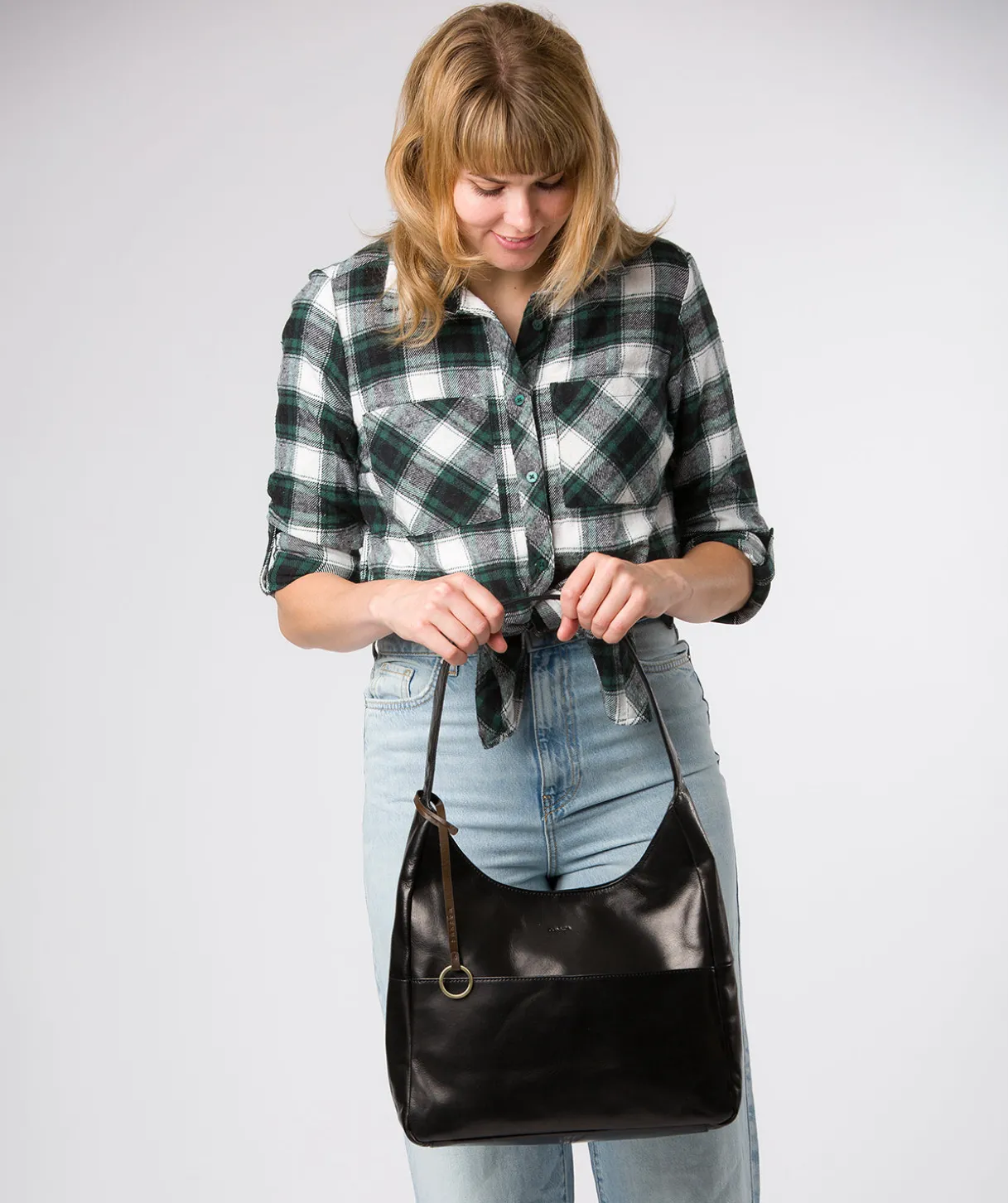 Kyra' Black Leather Tote Bag