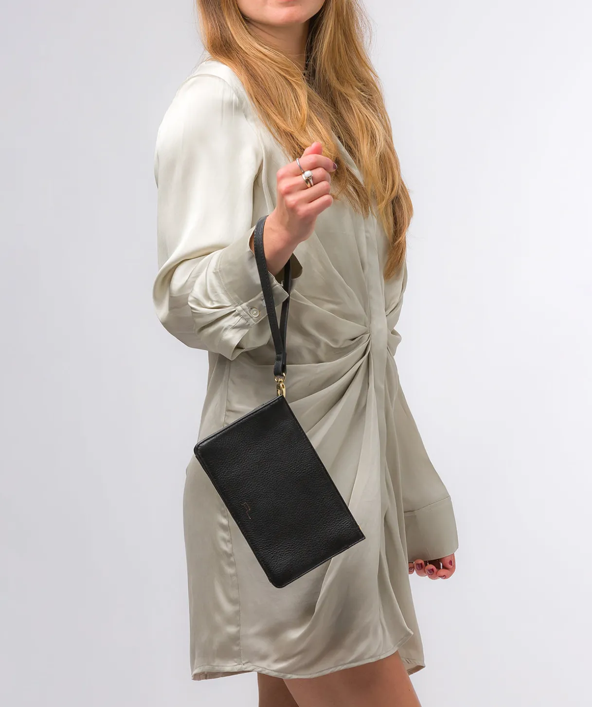 Layla' Black Nappa Leather Clutch Phone Bag