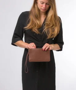 Layla' Dark Tan Nappa Leather Grab Clutch Phone Bag