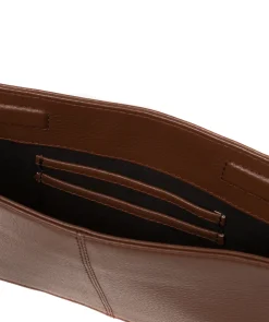 Layla' Dark Tan Nappa Leather Grab Clutch Phone Bag