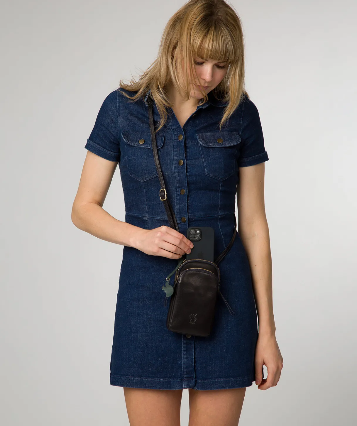 Leia' Navy Leather Cross Body Phone Bag
