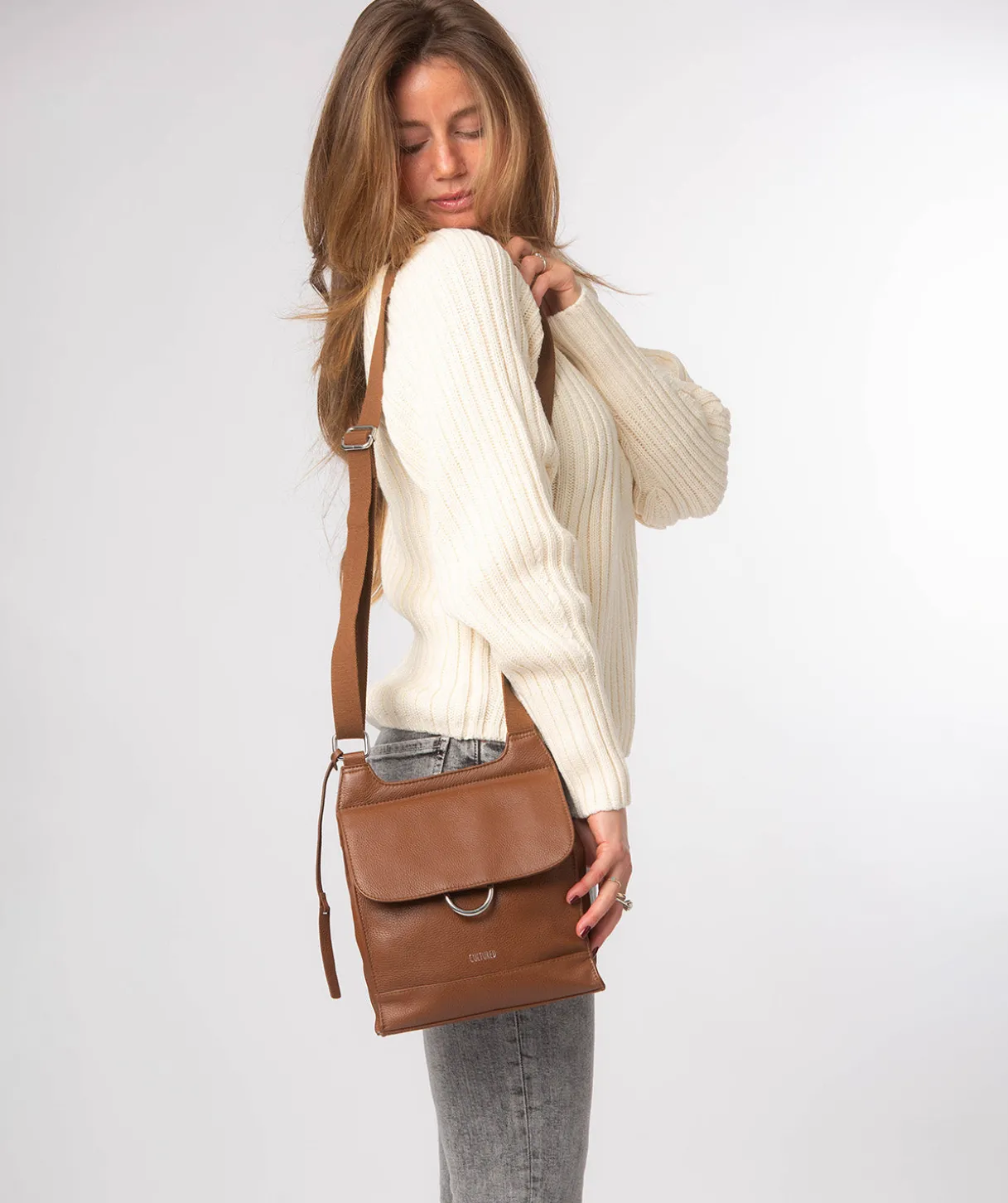 Leigh' Rich Tan Leather Cross Body Bag
