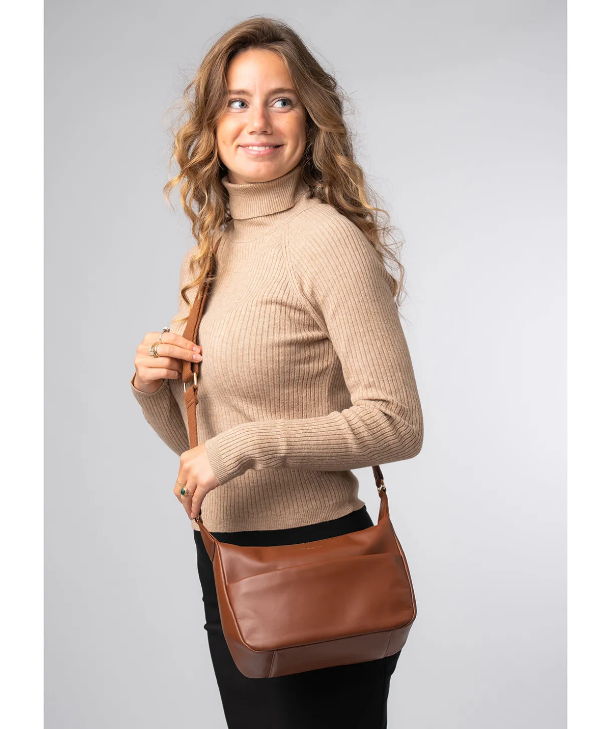 Leonora' Caramel Leather Cross Body Bag