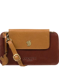Little Wonder' Conker Brown & Dark Tan Leather Cross Body Clutch Bag