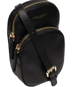 Luna' Black Leather Cross Body Phone Bag