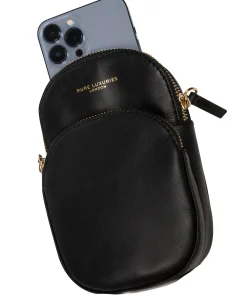 Luna' Black Leather Cross Body Phone Bag
